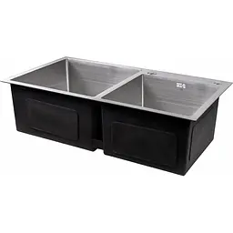 Мийка для кухні Lidz Handmade H7843 з двома чашами інтегрована 3.0/1.0 мм Brushed Steel (LDH7843BRU35387) - мініатюра 2