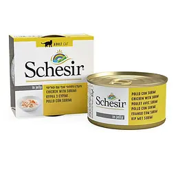 Вологий корм для котів Schesir Chicken Surimi Шезір курка з сурімі в желе натуральні консерви банка 85 г (750136)