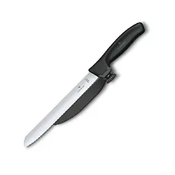 Кухонний ніж Victorinox SwissClassic DUX лезо 21см хвил. з направляючою з чорн. ручкою - мініатюра 2