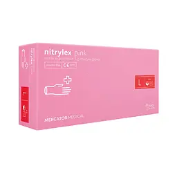 Рукавички Меркатор Медікаль Nitrilex Basic   нітрилові оглядові нестерильні неприпудрені рожеві 100шт/уп L 