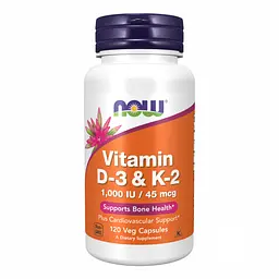 Вітамін D3 1000 IU Now Foods (+K2) - 120 веганських капсул