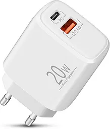 Мережевий зарядний пристрій USB-C 20W PD/QC з двома портами - мініатюра 1