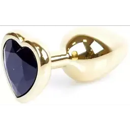 Анальна пробка із кристалом B-Series Jewellery Gold Heart Plug Black, 7х2,7 см, чорний