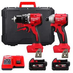 Набір з 2 інструментів акумуляторних безщіткових MILWAUKEE, M18 BLCPP2A-402C (зарядний пристрій М12-18 С, 2 акумулятори М18 В4 4
