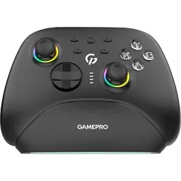 Геймпад GamePro GPX13BDOC, Black, док-станція, бездротовий (Bluetooth / USB 2.4GHz / Type-C), для ПК / Switch / Android / iOS, 14 кнопок / 2 аналогові стіки / D-Pad, вібрація, RGB підсвічування, акумулятор 1000 mAh
