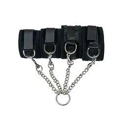 Хрестовина Punishment – Hog-Tie – Black, наручники + поножі на ланцюжку - мініатюра 2