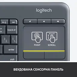 Клавіатура Logitech K400 Plus Touch Wireless UA Black (920-007145) - мініатюра 4