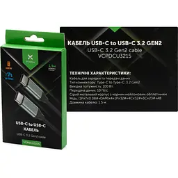 Дата кабель USB-C to USB-C 1.5m USB3.2 Gen2 100W 10GBps Nylon Vinga (VCPDCU3215) - мініатюра 3