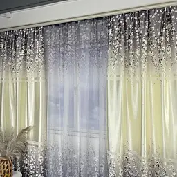 Атласні штори з квітами сірого кольору 150х270 з батистовим тюлем 400х270 ALBO pbe0052732 - мініатюра 7