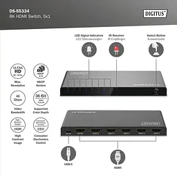 Відеокомутатор Digitus UHD HDMI (INx5 - OUTx1), 8K teh0025046 - мініатюра 6