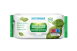 Вологі серветки антибактеріальні Naturelle Antibacterial Plantain extract 120 шт. Гігієнічні серветки сімейні