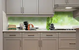 Вініловий кухонний фартух Відблиски Камені наклейка для кухні ПВХ бамбук Абстракція Зелений Happy Pocket Z181504 - мініатюра 3