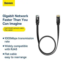 Кабель Baseus high Speed Six types of RJ45 Gigabit network cable (flat cable) 1 метр чорний - мініатюра 7