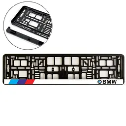 Рамка номера для BMW Тип 2 Морозостійка Кольоровий Логотип Біла смужка (Avtovin)