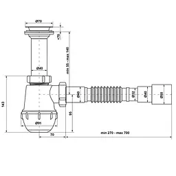 Сифон для мийки Waterstal А-40029 з гофрою 1 1/2″ 000013267 - мініатюра 2