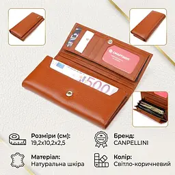 Містке жіноче портмоне з монетницею з натуральної шкіри Canpellini 21524 світло-коричневе - мініатюра 3
