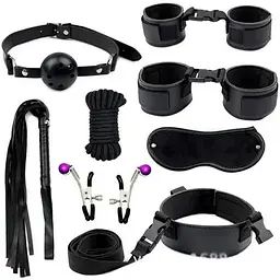 Комплект для бондажу з 8 предметів BDSM Чорний K000873