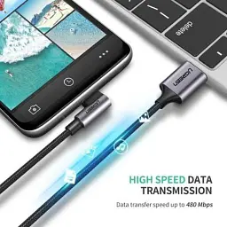 Дата кабель USB 2.0 AM to USB-C 1.0m US284 Angled Alum. Braid Black Ugreen (50941) - мініатюра 4
