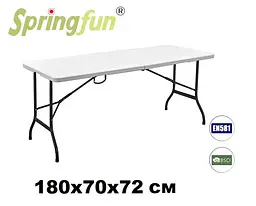 Стіл складний SpringFun 180x74x72 садовий, туристичний, для кемпінгу пластик, колір білий - мініатюра 2
