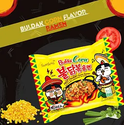 Локшина швидкого приготування Samyang Buldak Corn Artificial Spicy Chicken Flavor Ramen 130г - мініатюра 3