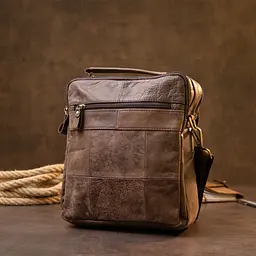 Сумка чоловіча месенджер на два відділення 20441 Vintage коричнева - мініатюра 7