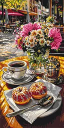 Картина по номерам Натюрморт. Утренний кофе с пончиками © 40*80 см Оригами LW 5249