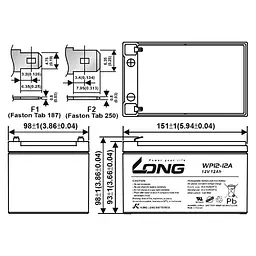 Акумуляторна батарея для ДБЖ Long 12 V / 12 А*ч (WP12-12A) - мініатюра 5