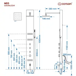 Душова панель Corsan Neo black LED з виливом S060MBLLEDW, Чорний матовий - мініатюра 4