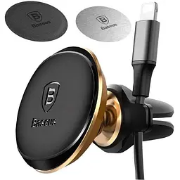 Автотримач Baseus Magnetic Air Vent Car Mount With Cable Clip (SUGX020015) чорно-золотистий - мініатюра 4