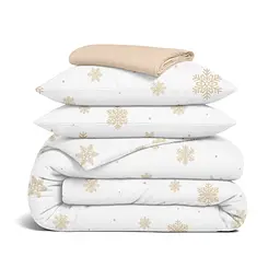 Сімейний комплект фланель з простирадлом на резинці SNOWFLAKES GOLD CS2 COSAS (4822052479759)