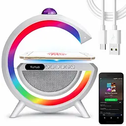 Лампа-нічник з бездротовою зарядкою YN-2366 дискокуля розумний RGB світильник музична колонка 15Вт Білий - мініатюра 2