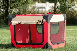 М'яка клітка для собак SenFul Pet Soft Crate з флісовим килимком та чохлом, червоно-бежева - мініатюра 4