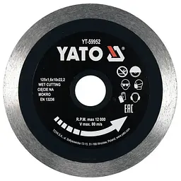 Диск відрізний алмазний по гресу склу кераміці YATO Ø=125x1.6x10x22.2 мм (YT-59952)