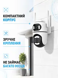 Поворотна Wi-Fi камера 360° з двома об’єктивами, PTZ, AI-детекцією до 30 м і керуванням зі смартфона, біла (49676117) - мініатюра 5