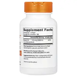 Вітамін D Vitamin D3 125 mcg 5000 IU 180 рідких капсул Doctor's Best vit0006405 - мініатюра 2