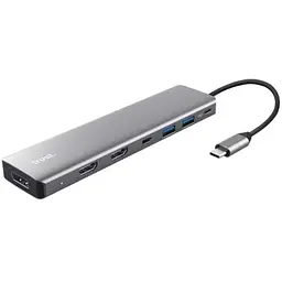 Trust Адаптер Trust Dalyx 7in1 USB-C> 2xUSB-А 3.2/2xUSB-C/2xHDMI/Display Port, Алюміній, 0.16м, Сірий