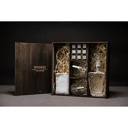 Подарунковий набір віскі Whiskey Stones з камінням для віскі в дерев'яному пеналі №3 + декантер і 2 склянки + щипці + мішечок - мініатюра 2