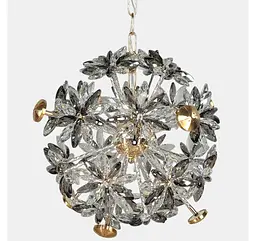 Декоративна підвісна люстра-сфера Artlight 25007-500GD золота на 12 ламп G4 з прозорими та графітовими скляними квітами - мініатюра 3