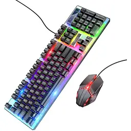 Комплект провідний KB+Mouse Hoco GM18, USB, RGB підсвічування, (Eng/Pyc), Black/White, Box