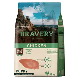Сухий корм для цуценят cередніх та великих порід BRAVERY Chicken Puppy Large/Medium з куркою 12 кг