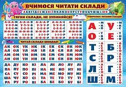 Плакат навчальний, 42х62 см, україномовний, "Вчимося читати склади"