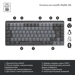 Клавіатура бездротова механічна Logitech MX Mechanical Mini Minimalist Graphite (920-010780) - мініатюра 3