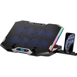 Підставка для ноутбука до 21" GamePro CP870, Black, RGB підсвічування, 8 x 70 мм вентилятор (2400 rpm), LCD-дисплей, метал/пластик, 2xUSB 2.0, 412 х 295 х 40 мм, 1100 г, регулювання швидкості вентиляторів та кута нахилу - мініатюра 3