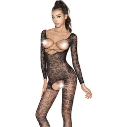 Бодістокінг Passion BS031 комбінезон з відкритими грудьми S/M/L black