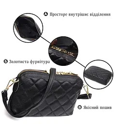 Класична сумка жіноча через плече з натуральної стьобаної шкіри Vintage 22315 чорна - мініатюра 6