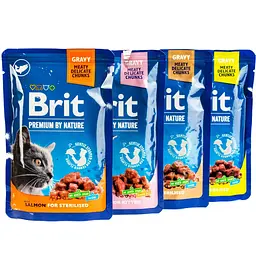 Уцінка. Вологий корм для стерилізованих кішок Brit Premium Cat Pouch Сімейна тарілка асорті 4 смаки 1.2 кг (12 шт. х 100 г)  - мініатюра 3