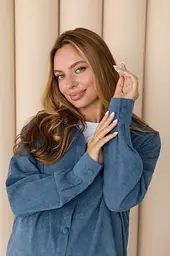 Жіноча сорочка для вагітних стилю oversize з мікровельвету Varna розмір S-М Lullababe джинсова - мініатюра 10