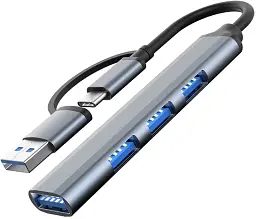 Хаб Dynamode USB Type-C to 1х USB3.0, 3x USB 2.0, метал, темно-сірий (DM-UH-312AC)