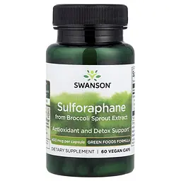 Сульфорафан Swanson Sulforaphane 400 mg, 60 вегакапсул на основі екстракту паростків броколі