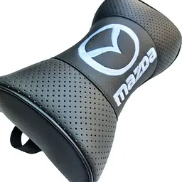 Подушка на підголовник з логотипом Mazda екошкіра Чорна 1 шт - мініатюра 2